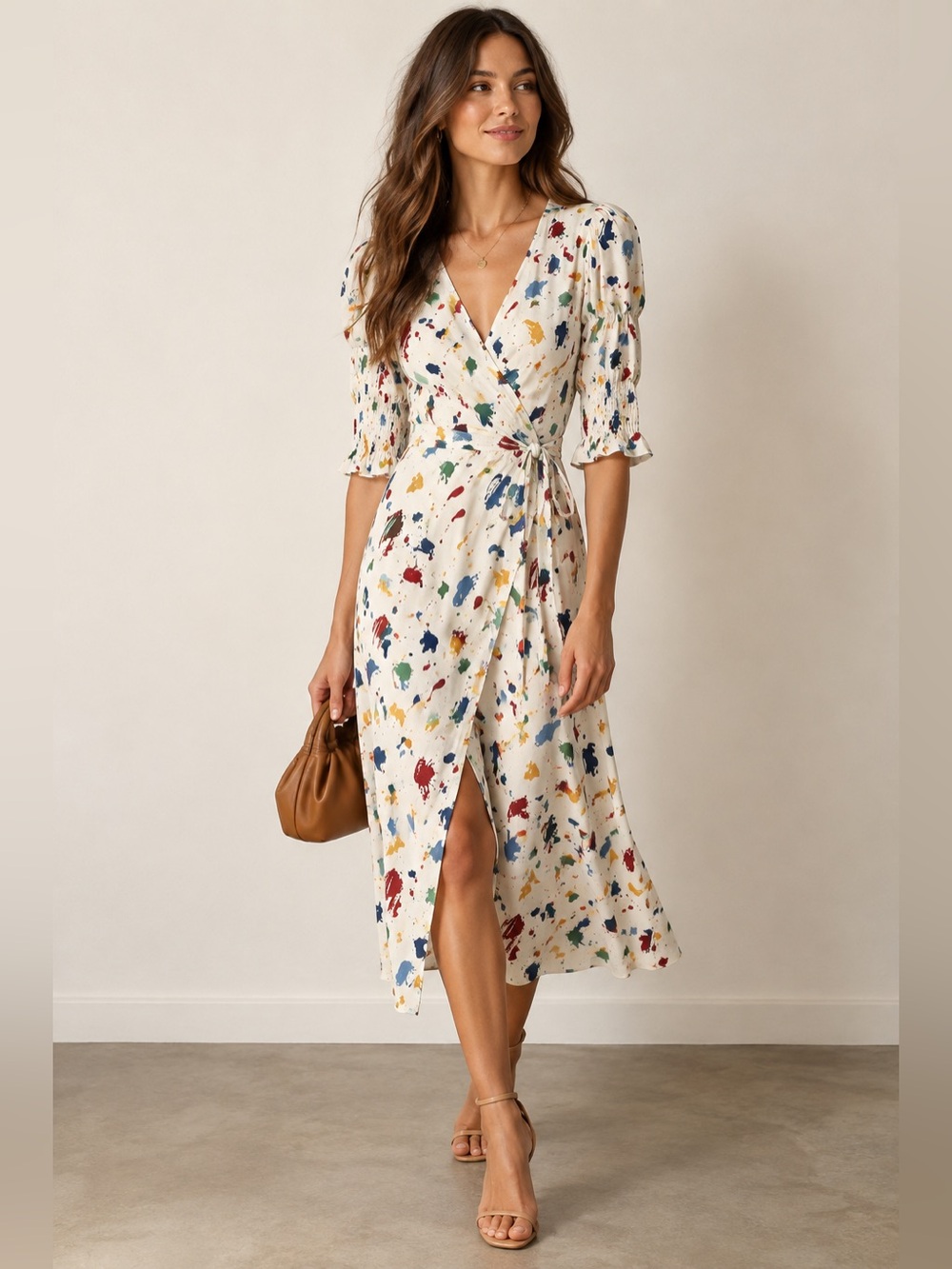 Reformation  Wrap Midi Dress – Multicolor Paint Splatter – Size S